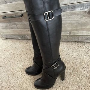 DKNYC knee high black boots with buckle